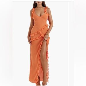 House of CB Pixie Ruffle Georgette Body - Flame Orange Cocktail Dress